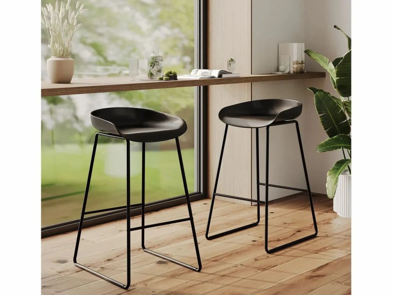 Clearance Rendez-Vous Déco Set de 2 taburetes para isla de cocina de plástico 65,5 cm - Yoshi Negro