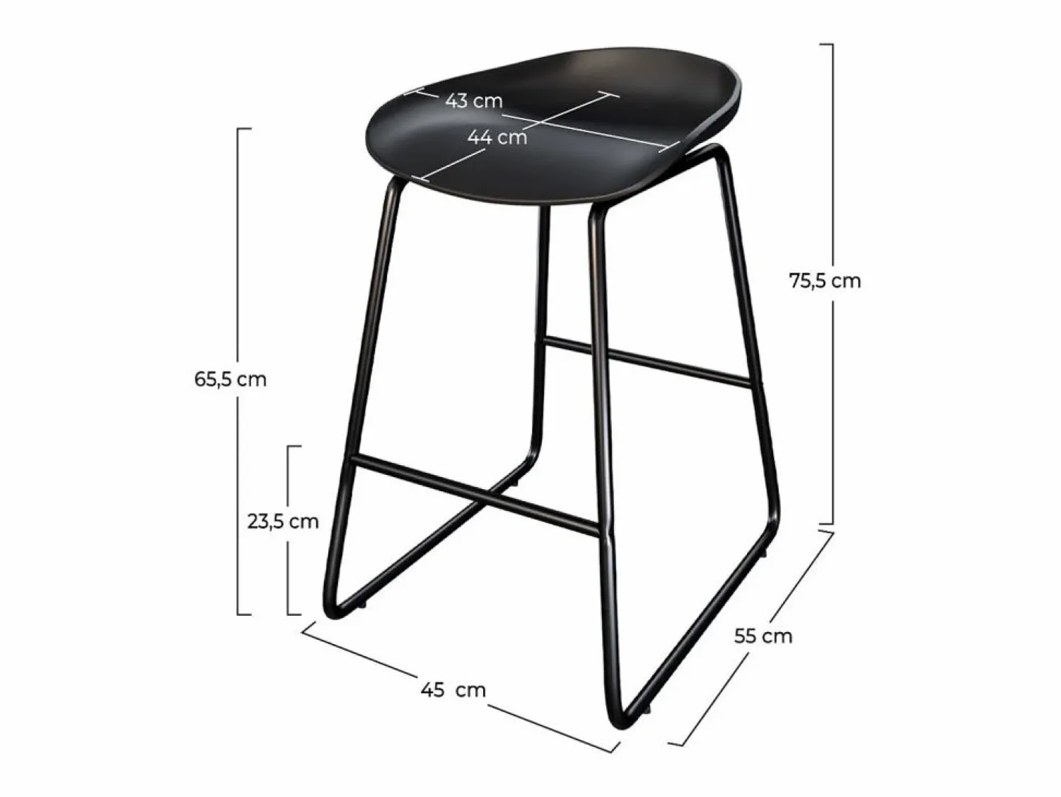 Clearance Rendez-Vous Déco Set de 2 taburetes para isla de cocina de plástico 65,5 cm - Yoshi Negro