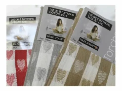 Sale Set de 2 toallas de algodón COEUR taupe, jacquard 50x70 cm Mantelería|Mantelería