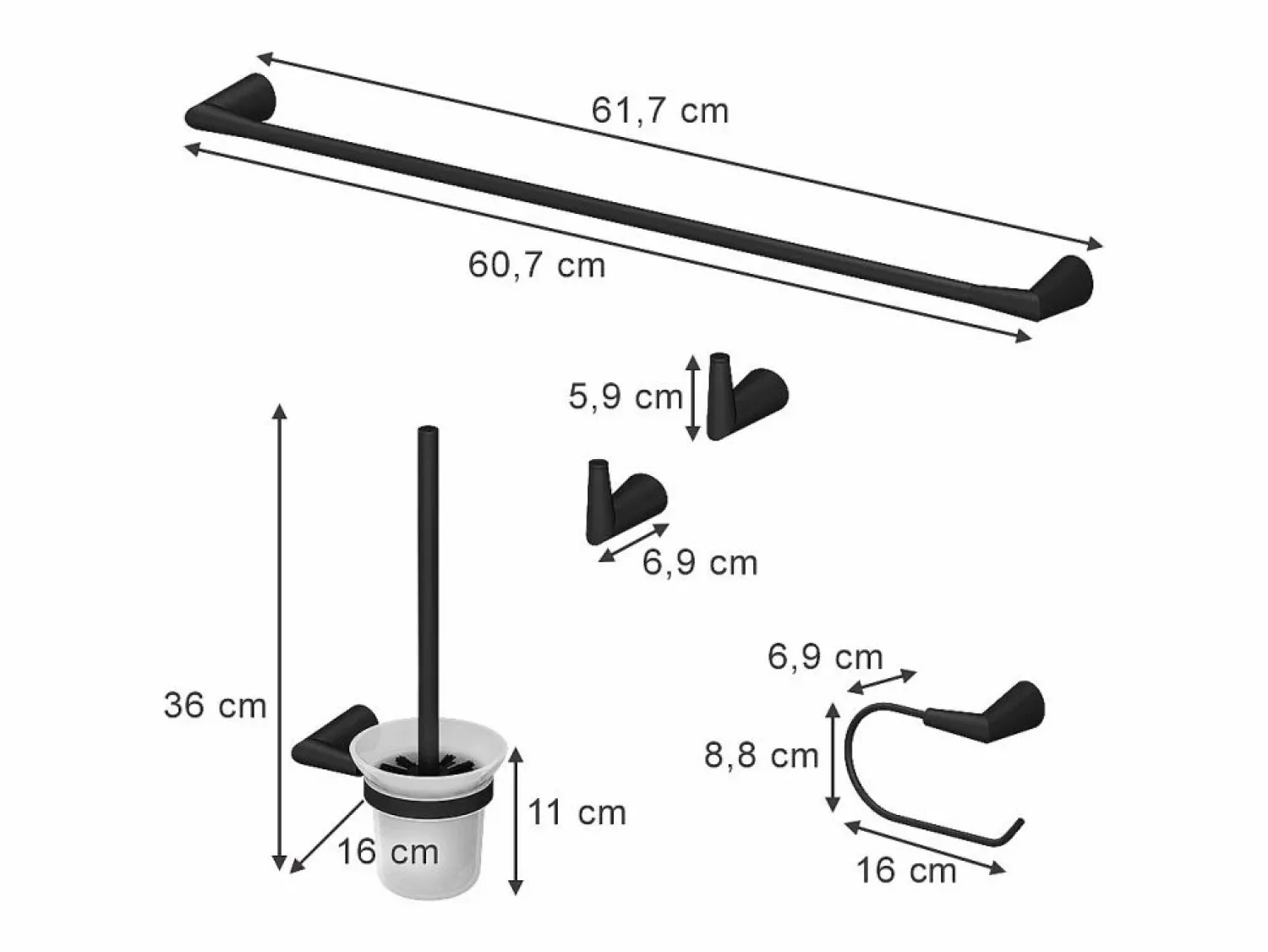 Discount Vicco Set de accesorios de baño 16x6.9x8.8 tauri Negro