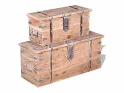 New vidaxl Set de baúl de almacenamiento de madera de acacia 2 unidades Color natural claro