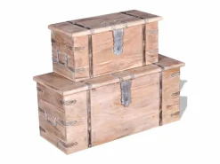 New vidaxl Set de baúl de almacenamiento de madera de acacia 2 unidades Color natural claro