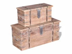 New vidaxl Set de baúl de almacenamiento de madera de acacia 2 unidades Color natural claro