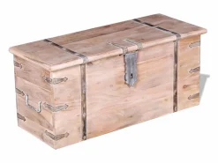 Set de baúl de almacenamiento de madera de acacia 2 unidades ES100114 Marru00f3n