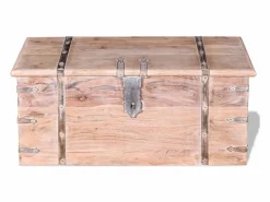 Set de baúl de almacenamiento de madera de acacia 2 unidades ES100114 Marru00f3n