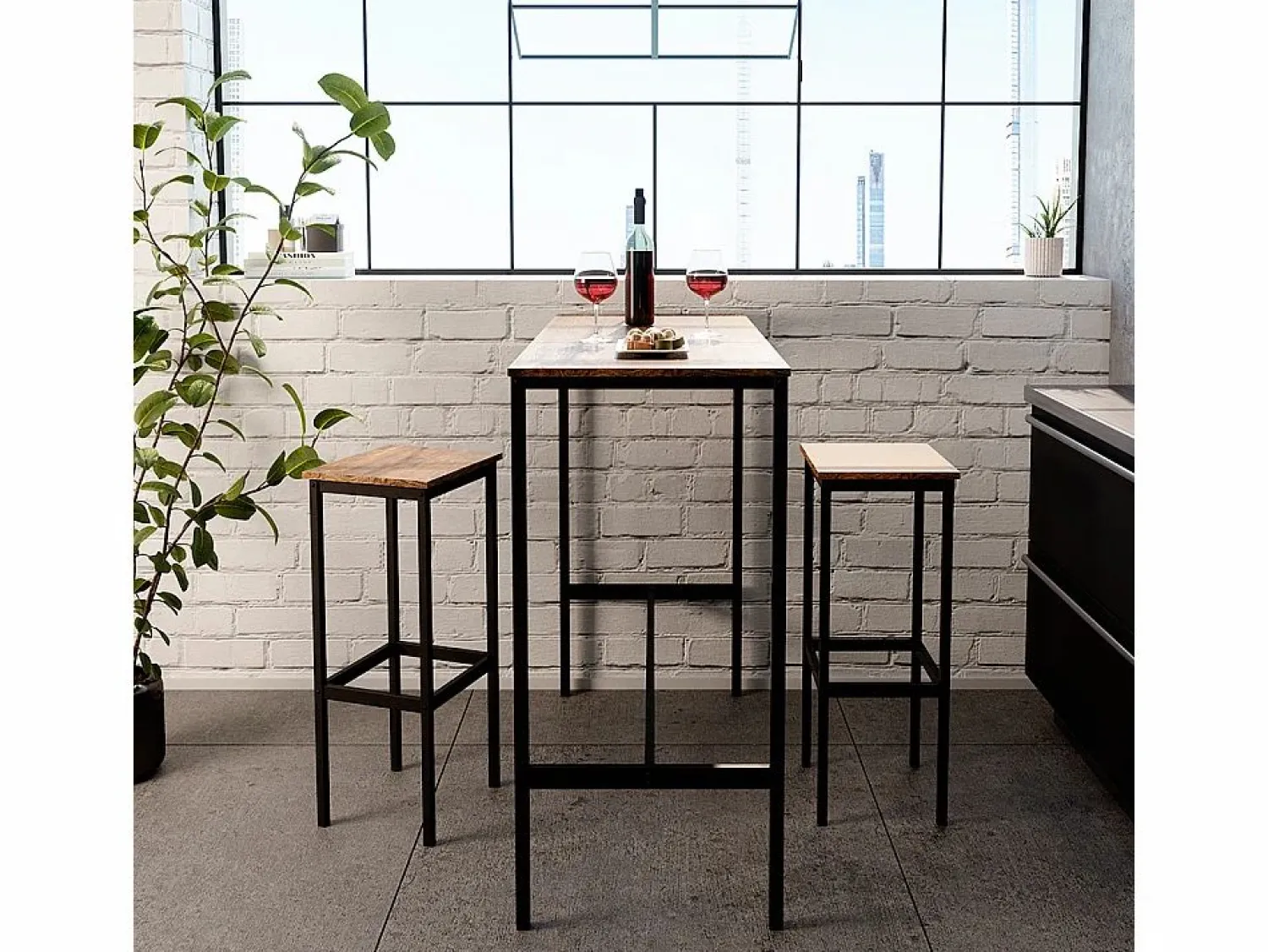 Discount Vicco Set de mesa de bar madera antigua 120x50x105 fyrk Marru00f3n