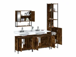 Online Set de muebles baño 4 pzas madera contrachapada roble ahumado Estantería Sobre Inodoro