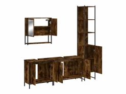 Online Set de muebles baño 4 pzas madera contrachapada roble ahumado Estantería Sobre Inodoro
