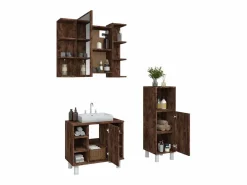 Best vidaxl Set de muebles baño 3 pzas madera contrachapada roble ahumado Marru00f3n