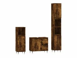 Discount Set de muebles baño 3 pzas madera contrachapada roble ahumado Estantería Sobre Inodoro