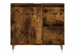 Discount Set de muebles baño 3 pzas madera contrachapada roble ahumado Estantería Sobre Inodoro