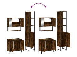 Outlet Set de muebles baño 3 pzas madera contrachapada roble ahumado Estantería Sobre Inodoro