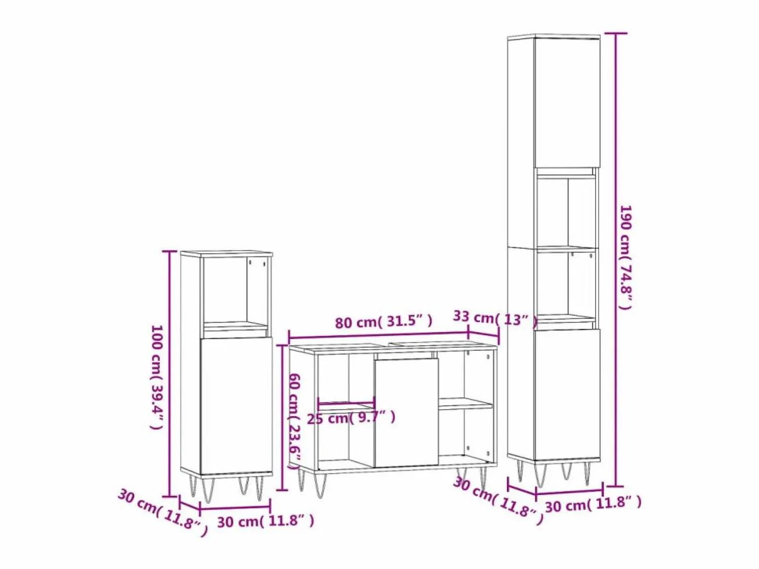 Sale vidaxl Set de muebles de baño 3 pzas madera contrachapada sonoma Gris