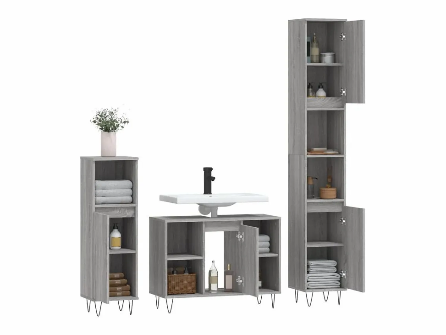 Sale vidaxl Set de muebles de baño 3 pzas madera contrachapada sonoma Gris