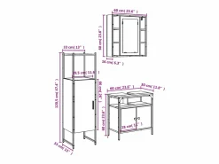 Outlet Set de muebles de baño 3 pzas madera contrachapada sonoma Estantería Sobre Inodoro