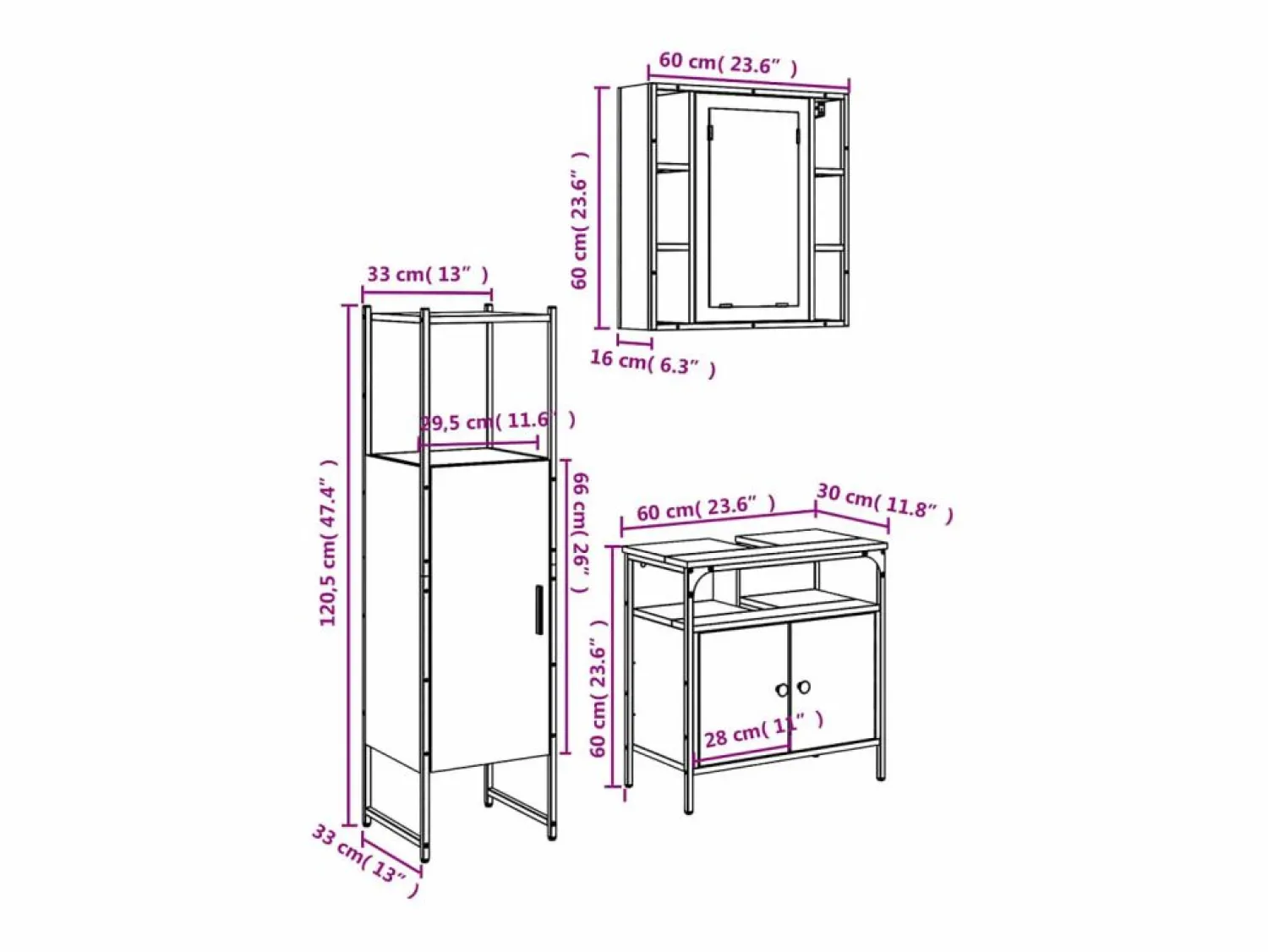 Outlet Set de muebles de baño 3 pzas madera contrachapada sonoma Estantería Sobre Inodoro