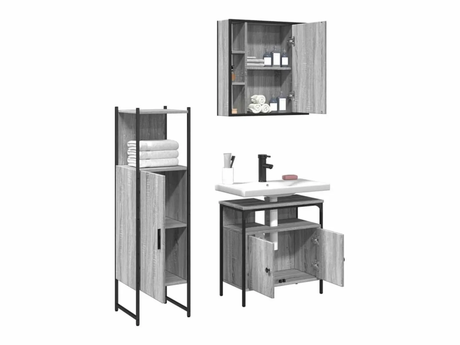 Outlet Set de muebles de baño 3 pzas madera contrachapada sonoma Estantería Sobre Inodoro