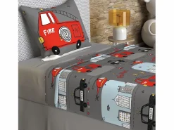 Clearance Soleil d'ocre Set de sábanas 180x290 cm BOMBEROS , 100% algodón 57 hilos/cm2 Gris