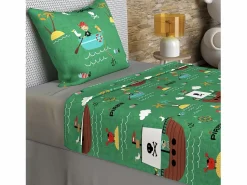 Discount Soleil d'ocre Set de sábanas 180x290 cm piratas, 100% algodón 57 hilos/cm2 Verde