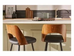 Best Set de 2 taburetes de cocina de diseño negro y nogal 66,5 cm FALCOM Muebles De Bar|Taburete Alto