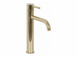 Rea Set Lavabo Sobre Encimera Linda Light Grey + Grifo De Baño Lungo Gold Lungo Gold High + Tapón Gold