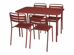 Clearance Sweeek Set mesa de jardín bistró de acero con 4 sillas, 120cm tierra de siena Granate