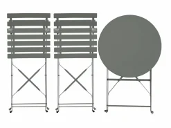 Clearance Sweeek Set mesa de jardín bistró plegable de acero con 2 sillas, ø60cm verde Caqui