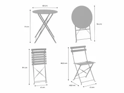 Clearance Sweeek Set mesa de jardín bistró plegable de acero con 2 sillas, ø60cm verde Caqui