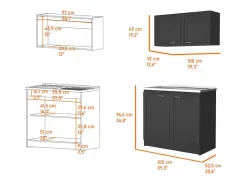Online TuHome Set Muebles de cocina Zurich en Melamina,con mueble de encimera en acero inoxidable y mueble sobre campana ,32 / 52 cm X 100 cm X 49/93.6 cm , Negro