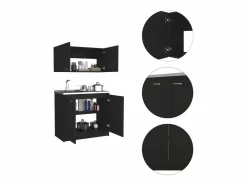 Online TuHome Set Muebles de cocina Zurich en Melamina,con mueble de encimera en acero inoxidable y mueble sobre campana ,32 / 52 cm X 100 cm X 49/93.6 cm , Negro