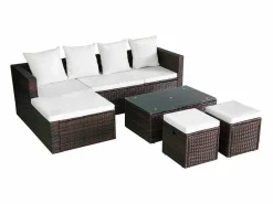 Clearance vidaxl Set muebles de jardín 4 piezas y cojines ratán sintético marrón Marru00f3n