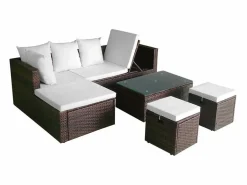 Clearance vidaxl Set muebles de jardín 4 piezas y cojines ratán sintético marrón Marru00f3n