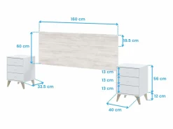Set Muebles Dormitorio 150 cm (Cabecero + Mesitas + Cama + Cómoda)