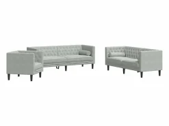 Clicnbuy Set sofás Chesterfield con cojines 3 pzas terciopelo claro