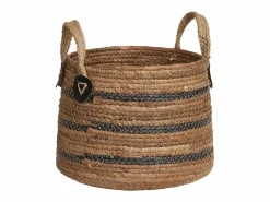 Clearance Les Tendances Set van 2 ERBA opbergmanden – Natuurlijke jute met strepen en leren handvatten Beige