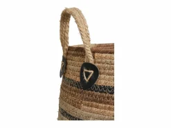 Clearance Les Tendances Set van 2 ERBA opbergmanden – Natuurlijke jute met strepen en leren handvatten Beige