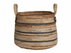 Clearance Les Tendances Set van 2 ERBA opbergmanden – Natuurlijke jute met strepen en leren handvatten Beige