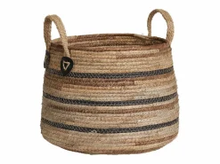 Clearance Les Tendances Set van 2 ERBA opbergmanden – Natuurlijke jute met strepen en leren handvatten Beige