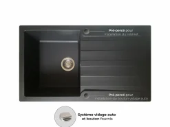 Discount Sierra Fregadero de 1 cubeta con escurridor de resina negra Fregadero