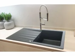 Discount Sierra Fregadero de 1 cubeta con escurridor de resina negra Fregadero
