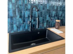 Hot Essebagno Sierra Fregadero de una sola cubeta grande 76x50 en resina negra Negro
