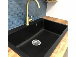 Hot Essebagno Sierra Fregadero de una sola cubeta grande 76x50 en resina negra Negro