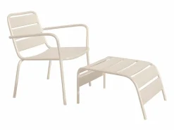 MYLIA Silla baja apilable de jardín + reposapiés - metal - - MIRMANDE de