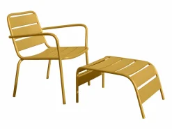 MYLIA Silla baja jardín apilable + reposapiés de metal - Amarillo - MIRMANDE de Mostaza