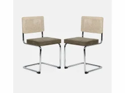 Clearance Sweeek Silla cantilever con respaldo efecto ratán, set de 2 pardo Caqui