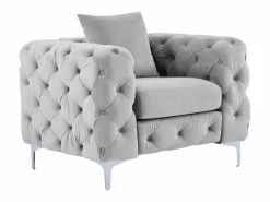 Hot Silla chesterfield de terciopelo antracita y pie de metal EDWINA Sillón