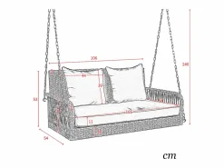 Merax Silla colgante de ratán PE 114 cm - 2 plazas - Cojín de asiento acolchado de 11 cm - Beige +