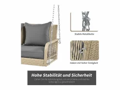 Merax Silla colgante de ratán PE 114 cm - 2 plazas - Cojín de asiento acolchado de 11 cm - Beige +