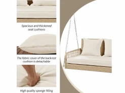 Merax Silla colgante de ratán PE 114 cm - 2 plazas - Cojín de asiento acolchado de 11 cm -