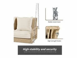 Merax Silla colgante de ratán PE 114 cm - 2 plazas - Cojín de asiento acolchado de 11 cm -